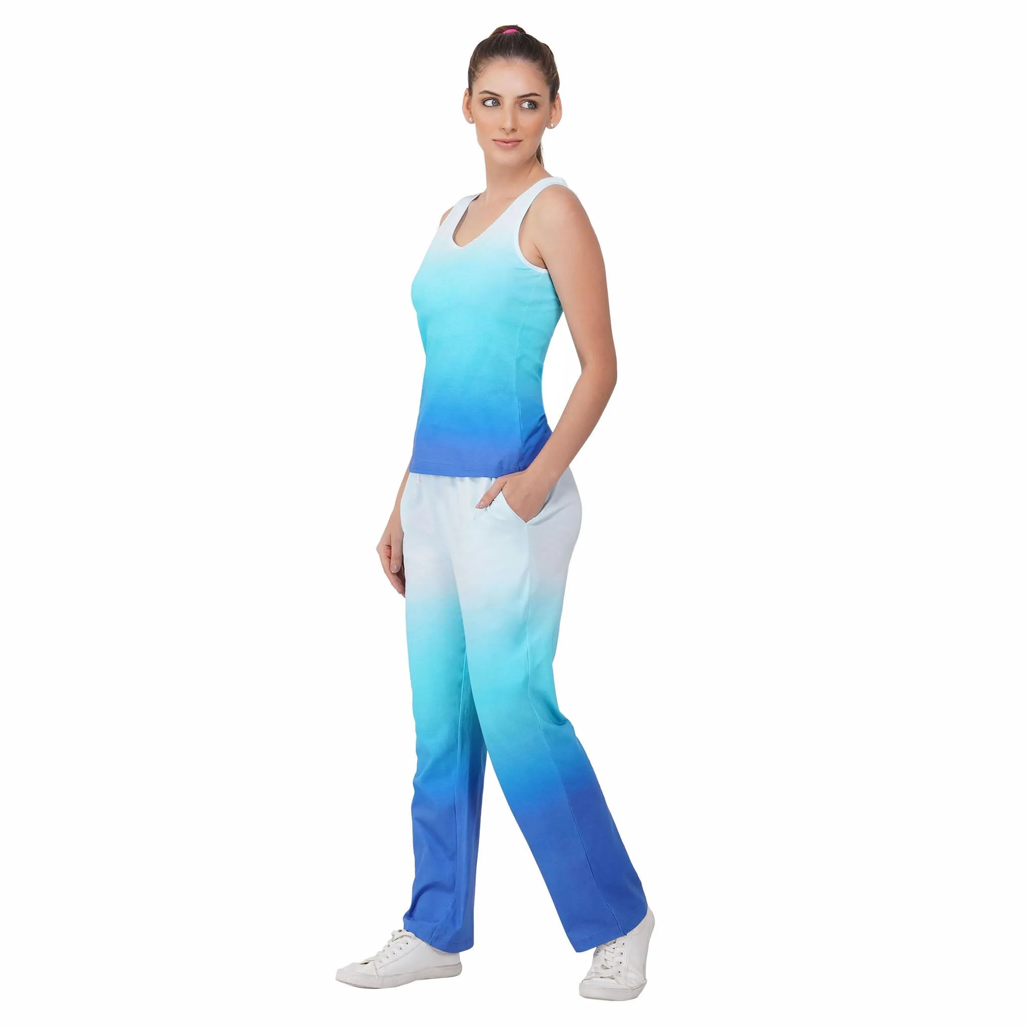 SLAY. Women's White to Blue Ombre Pants