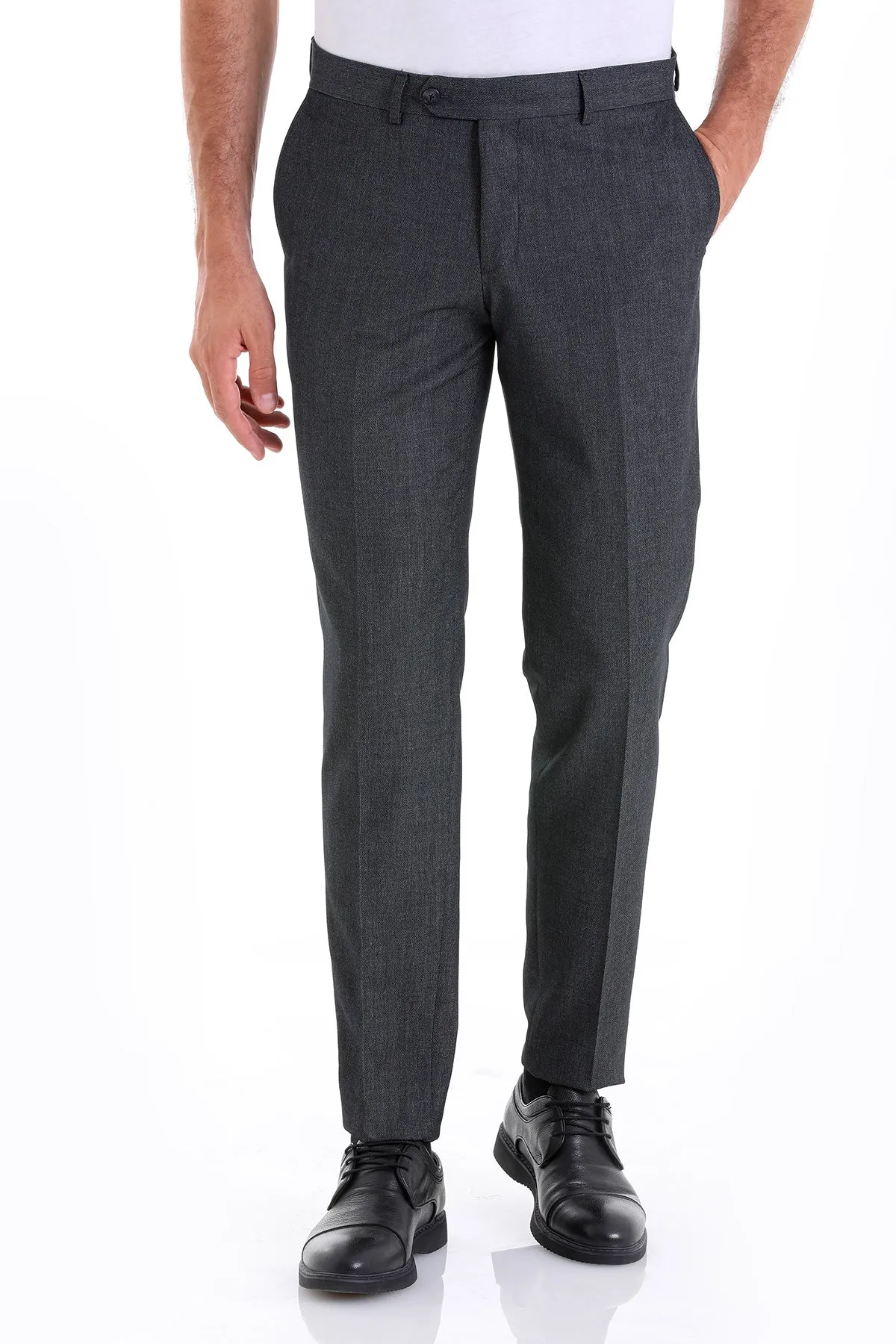 Slim Fit Textured Black Side Pocket Low Waist Dress Pants