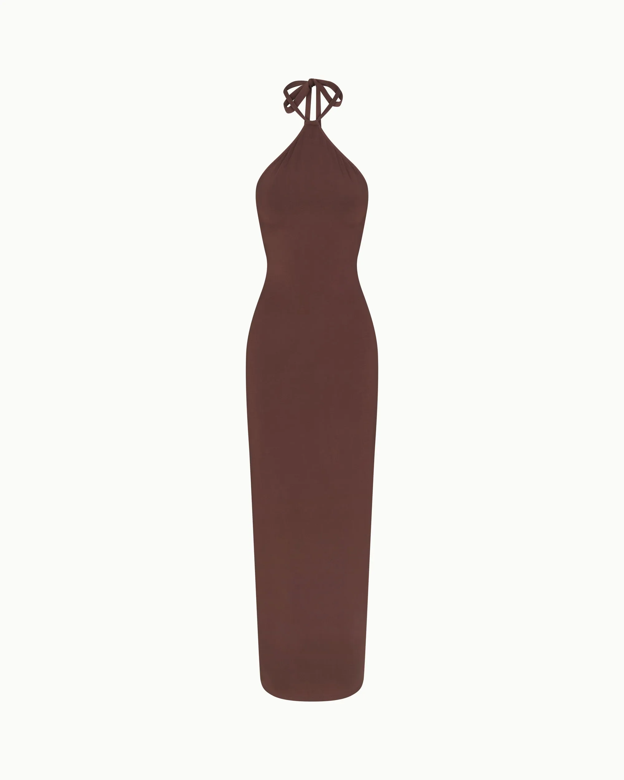 Soft Stretch Halter Maxi Dress | Chocolate