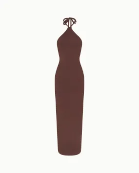 Soft Stretch Halter Maxi Dress | Chocolate