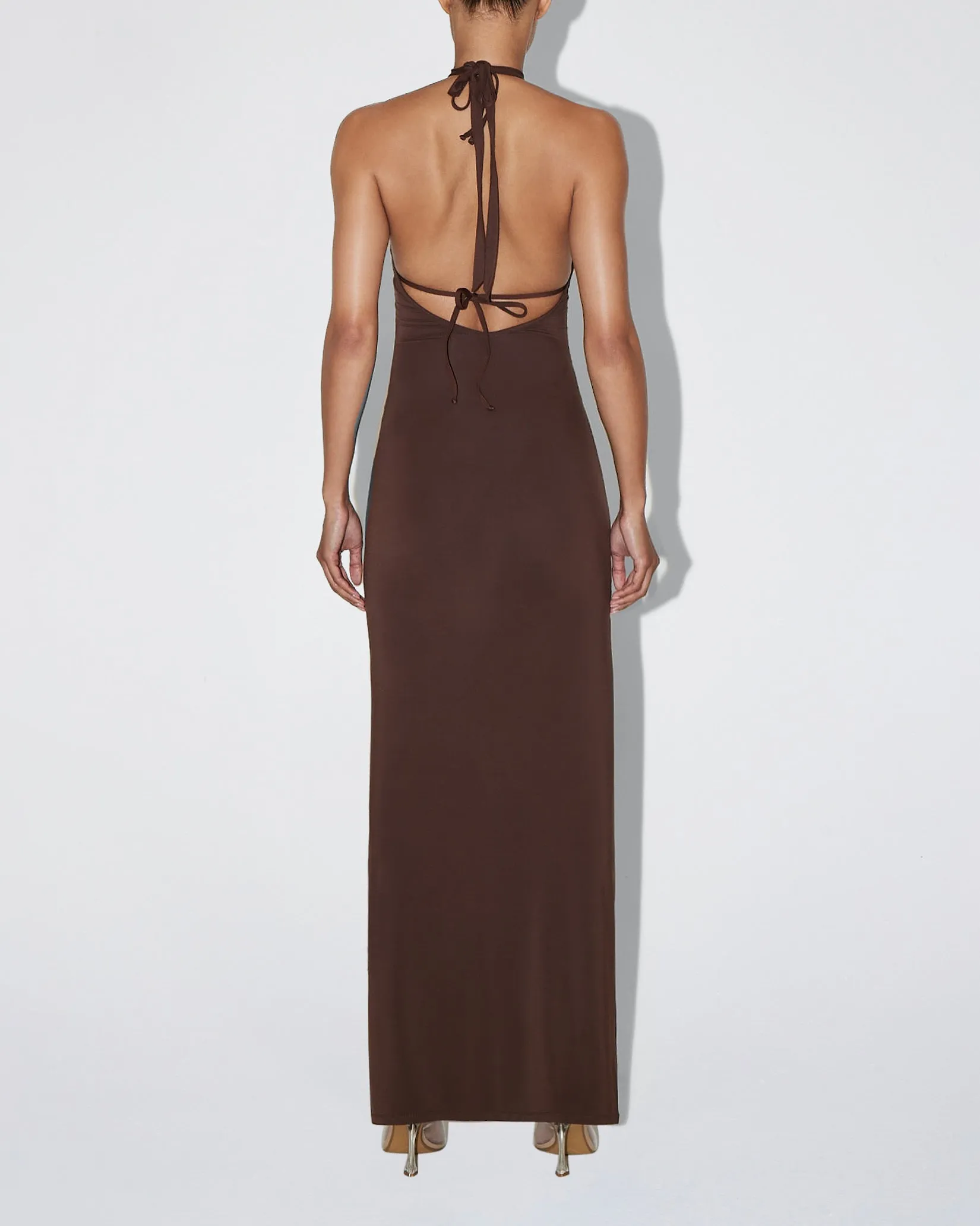 Soft Stretch Halter Maxi Dress | Chocolate