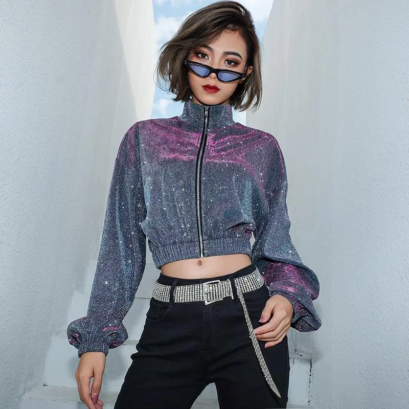 Sparkly Cropped Retro Long Sleeved Jacket