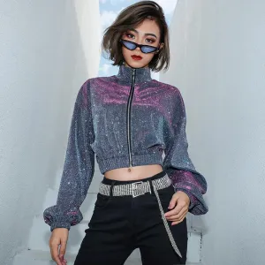 Sparkly Cropped Retro Long Sleeved Jacket