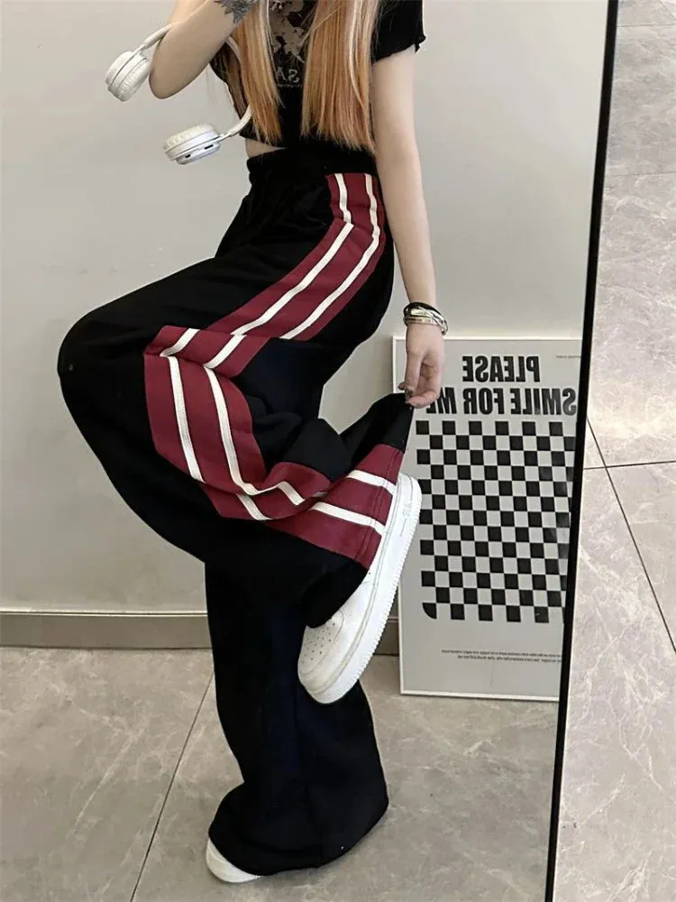 Sports Pants For Women Hop Streetwear Vintage Stripe Wide Leg Pants