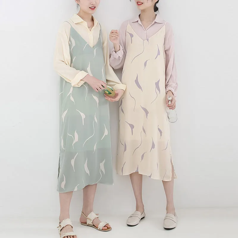 spring new Korean version of the Japanese fresh sling in the long dress