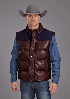 Stetson Mens Smooth Puffer Brown Leather Leather Vest