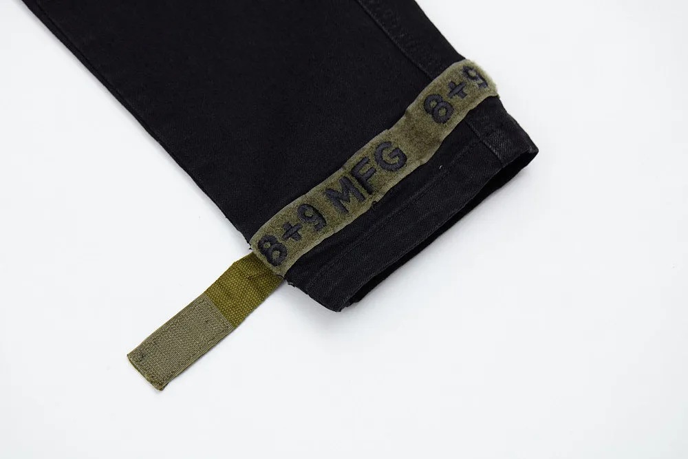 Strapped Up Slim Jet Black Denim Olive Straps