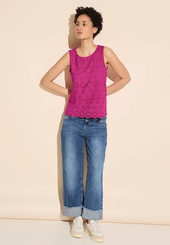 Street One Cotton Embroidery Sleeveless top Pink 321486