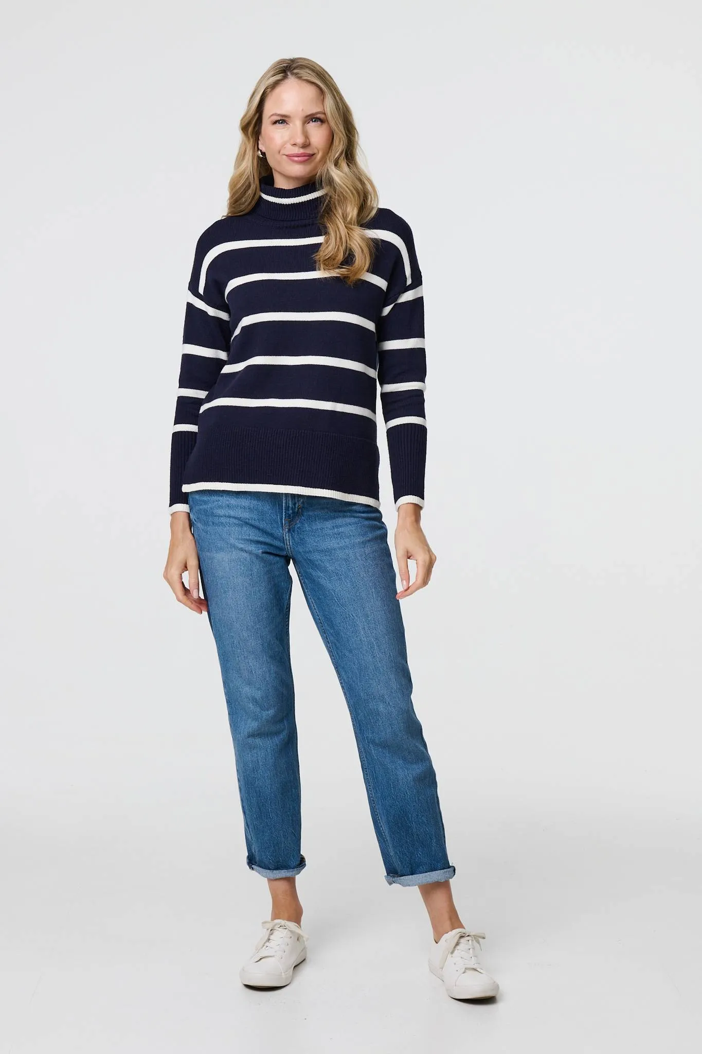 Striped Roll Neck Relaxed Jumper