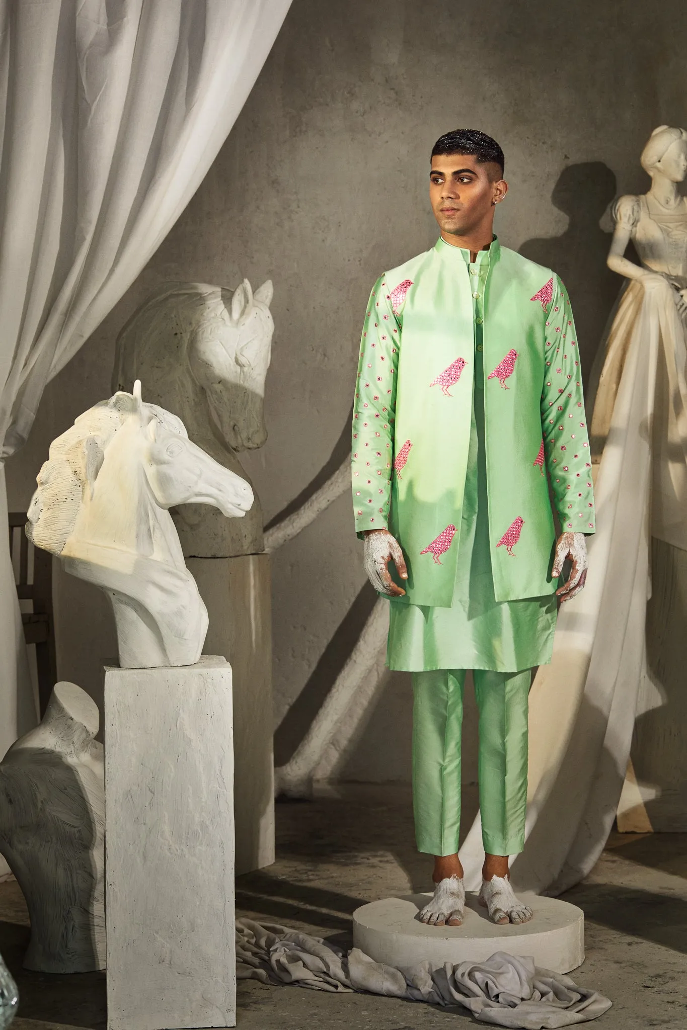 Tabir -  Foil Mirror & Silk - Nehru Jacket Set