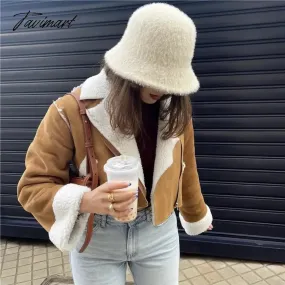 TAVIMART Winter oufits cropped jackets for women korean faux fur coat women winer coats for women brown furry jacket vintage clothes