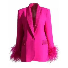 Temperament Loose Blazers For Women Shawl Collar Long Sleeve Spliced Feather Chic Blazer Female Fashion Clothing