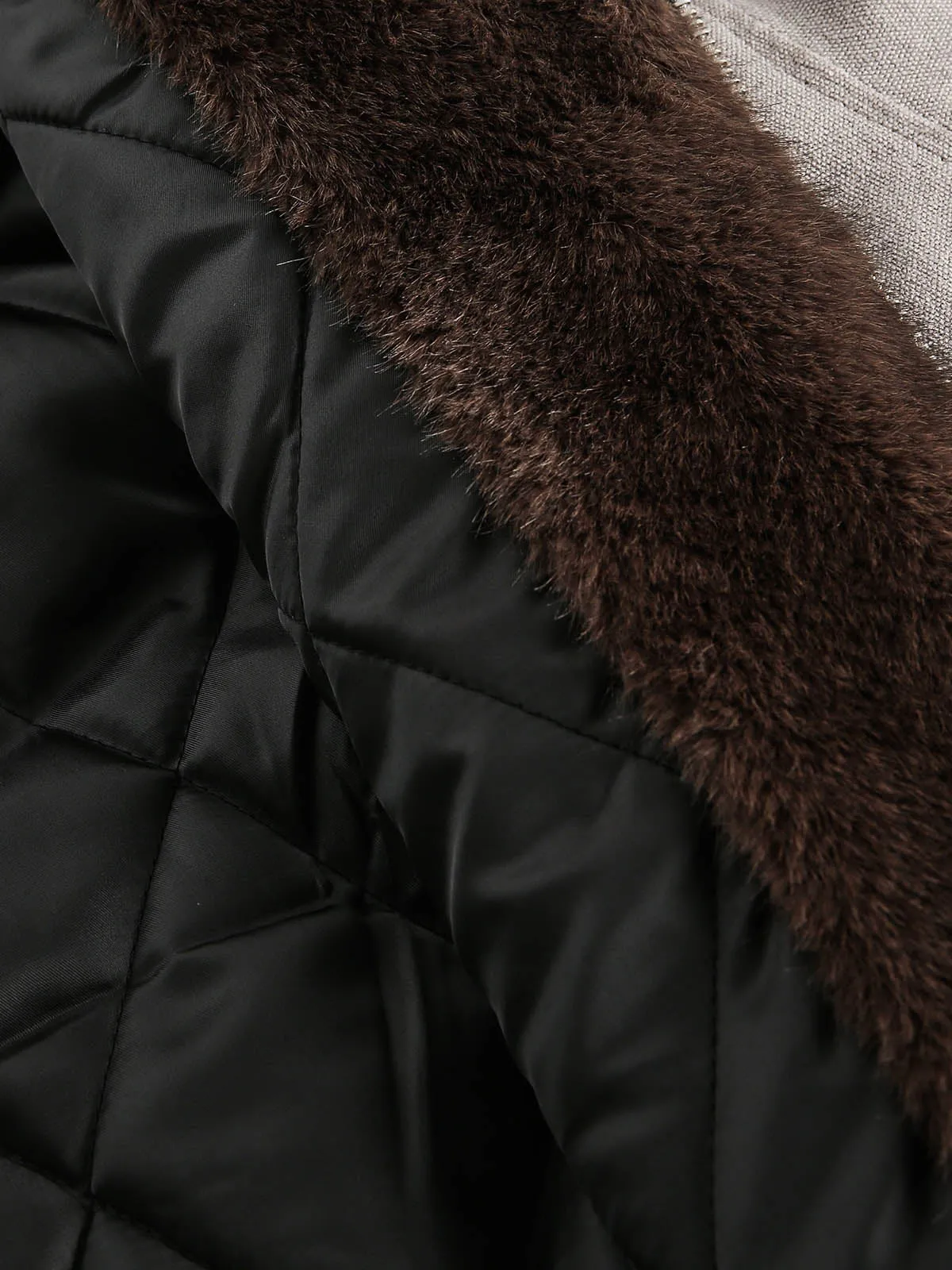 Thesupermade Fur Hooded Zip Up Quilted Jacket