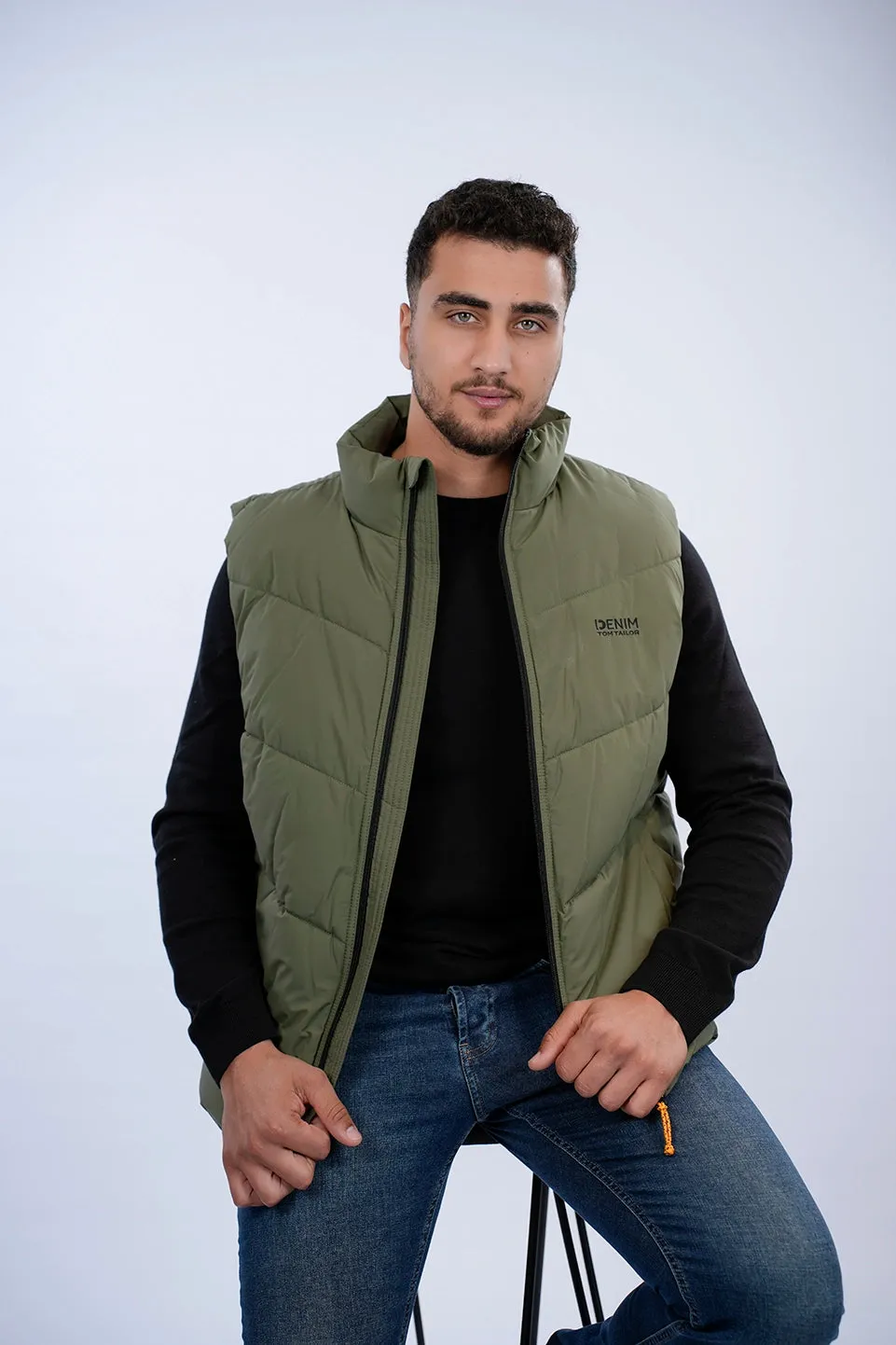 Tom Tailor Olive Puffer Vest With A Logo