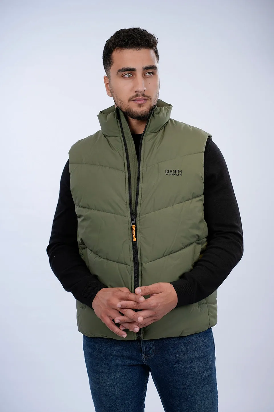 Tom Tailor Olive Puffer Vest With A Logo