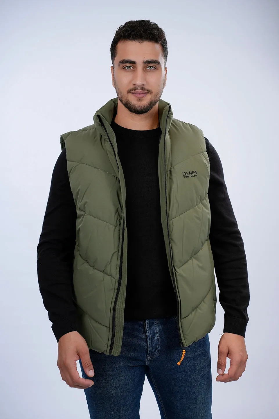 Tom Tailor Olive Puffer Vest With A Logo