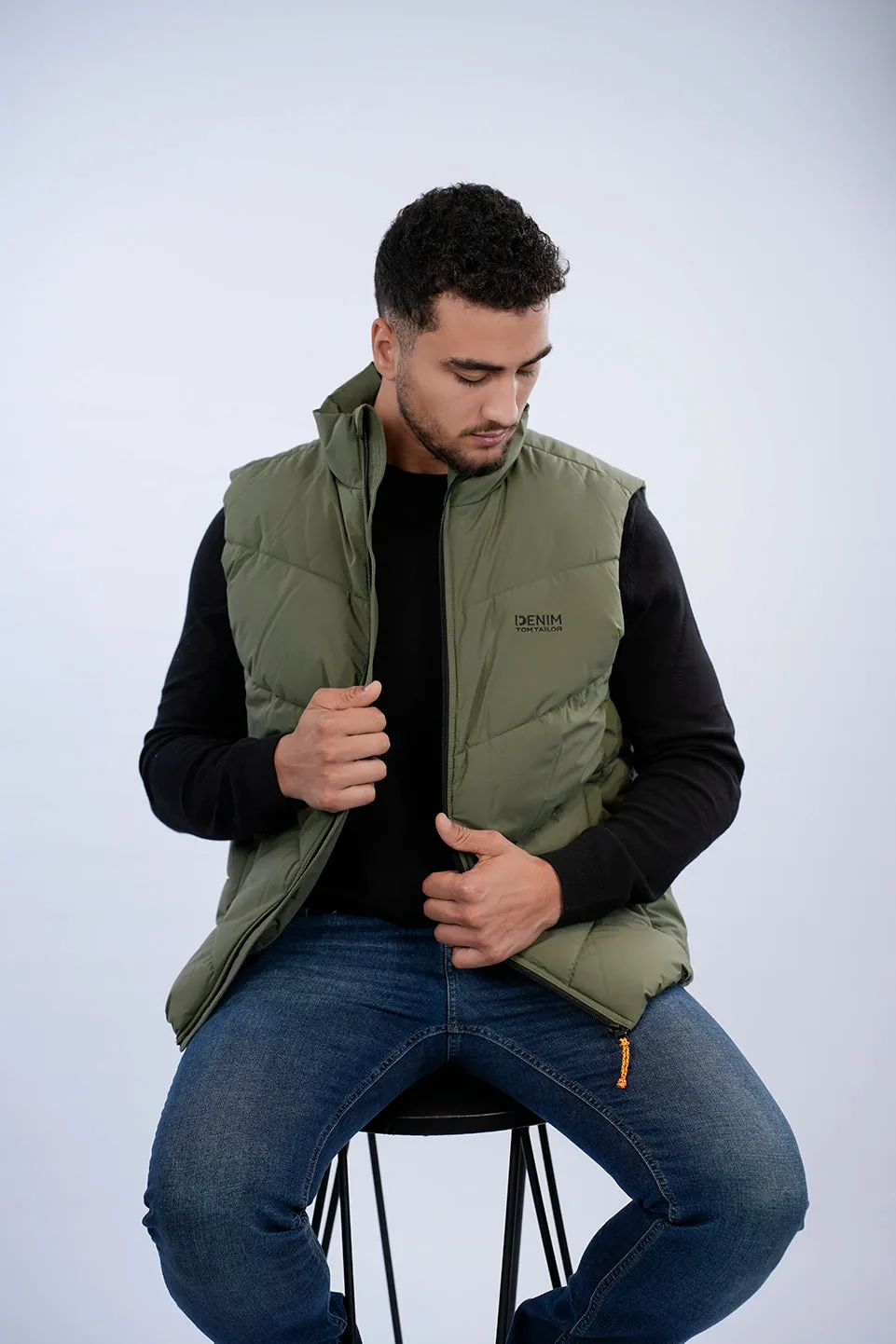 Tom Tailor Olive Puffer Vest With A Logo