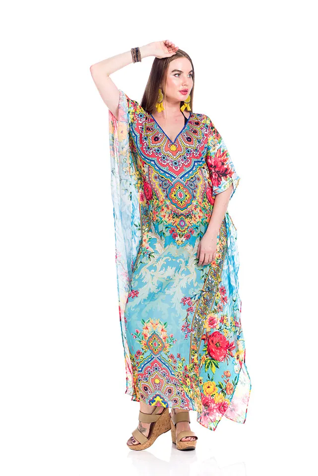 Turquoise kaftan maxi, -658