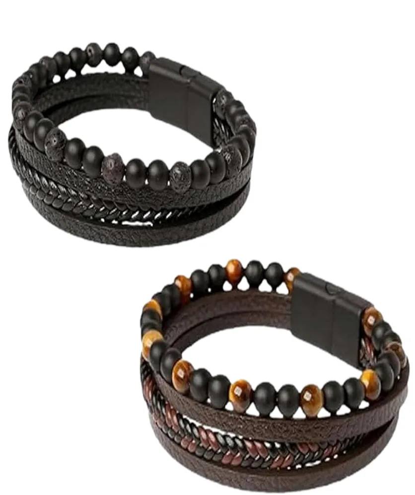 Unisex Leather Wrap Bracelet Multi Layer Wristband Braided Cuff Bangle Bracelets Wood Bead