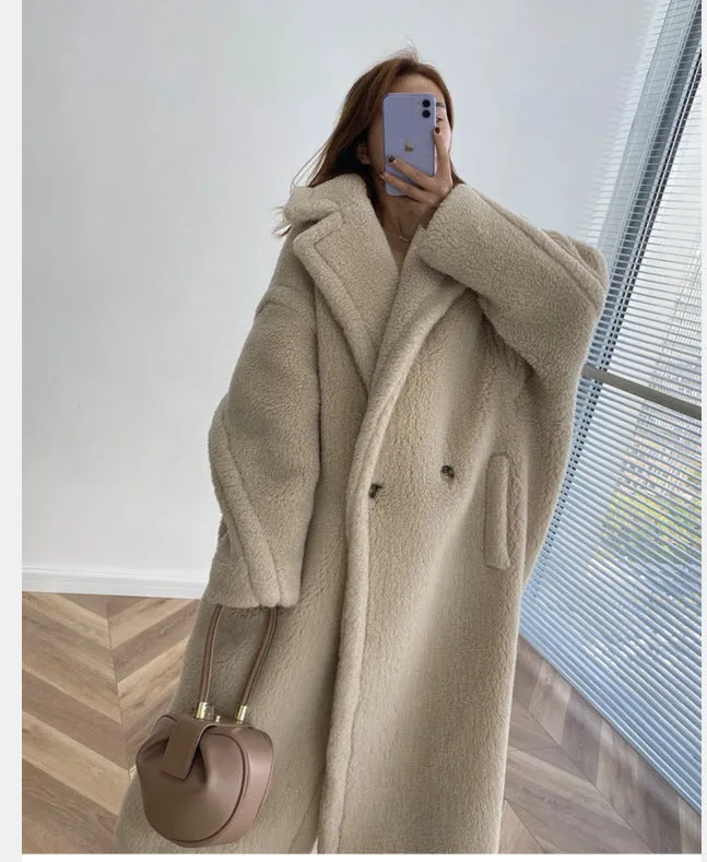 Uniwim cold weather outfitsTeddy Bear Coat Winter Alpaca Mid-Length Lamb Wool Coat for Women