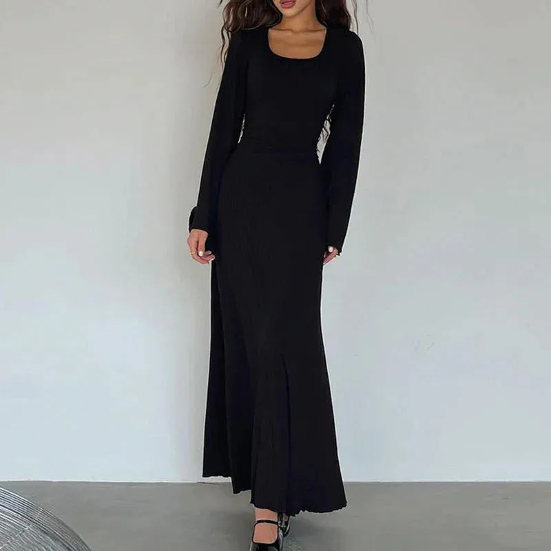 Uniwim Elegant Frill Flare Sleeve Knit Maxi Dress