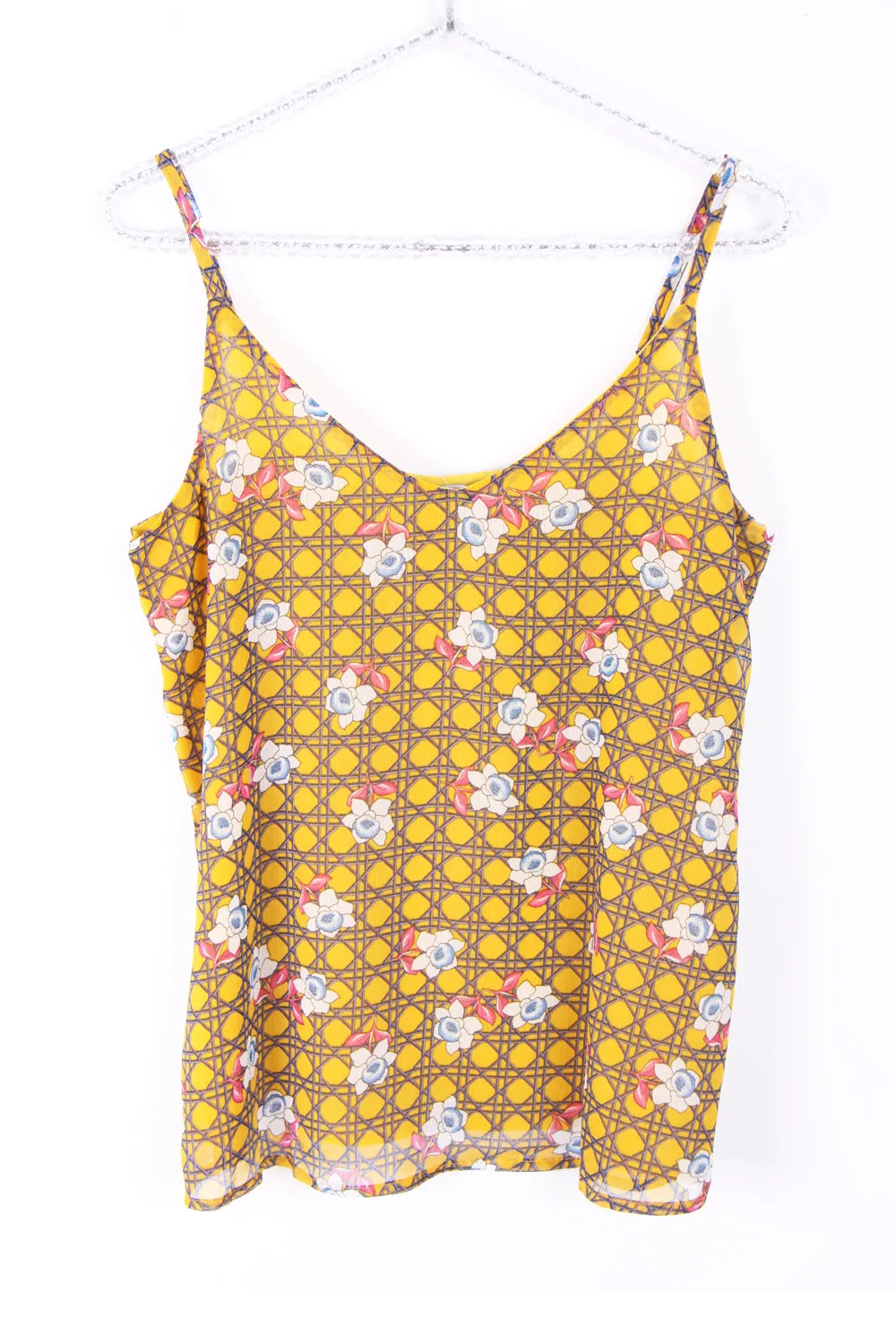 V Neck Floral Check Print Strappy Cami Top