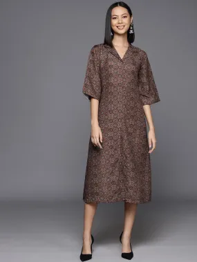 Varanga Ethnic Motifs Print Flared Sleeve A-Line Dress