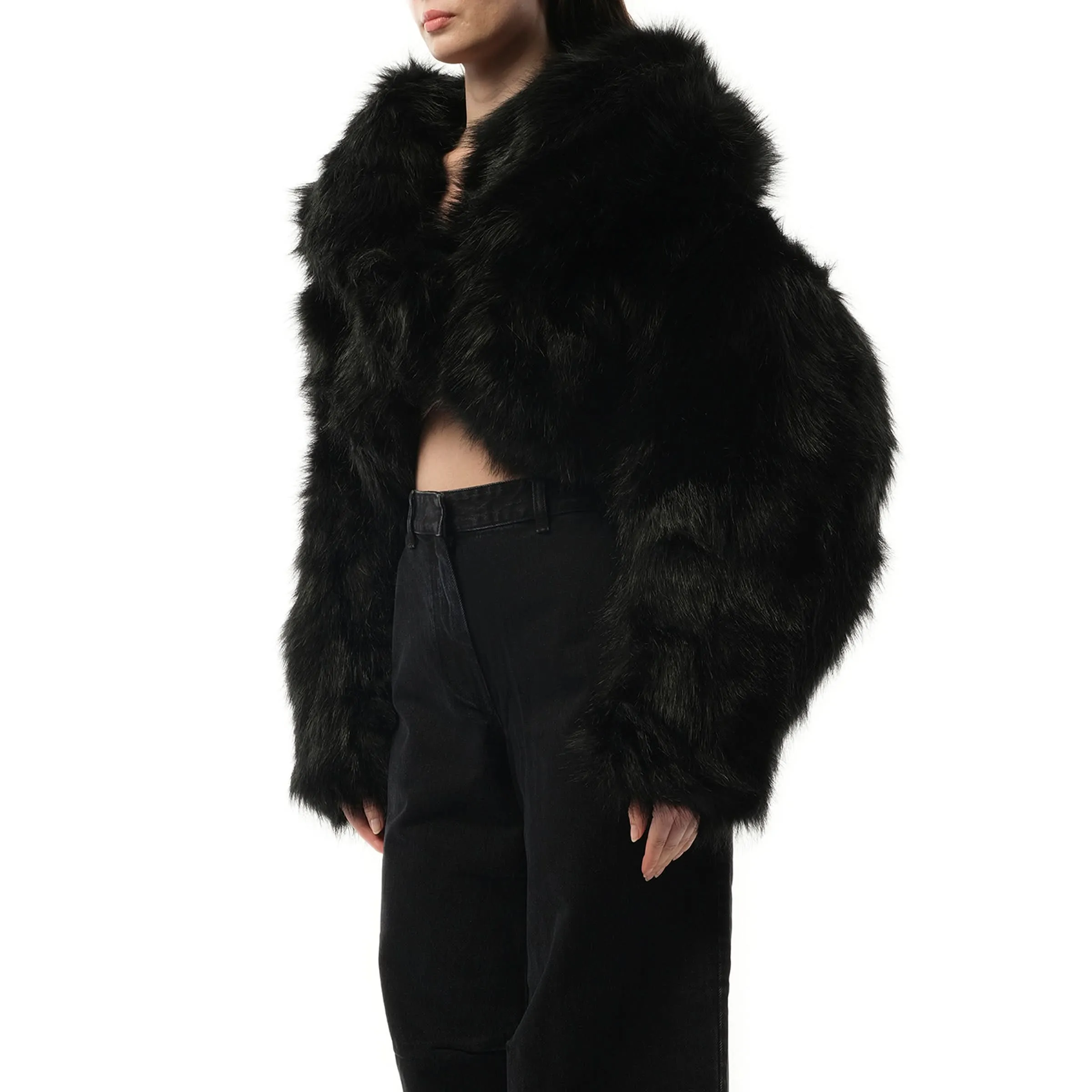 Vicinity Fur Cropped Jacket in Black