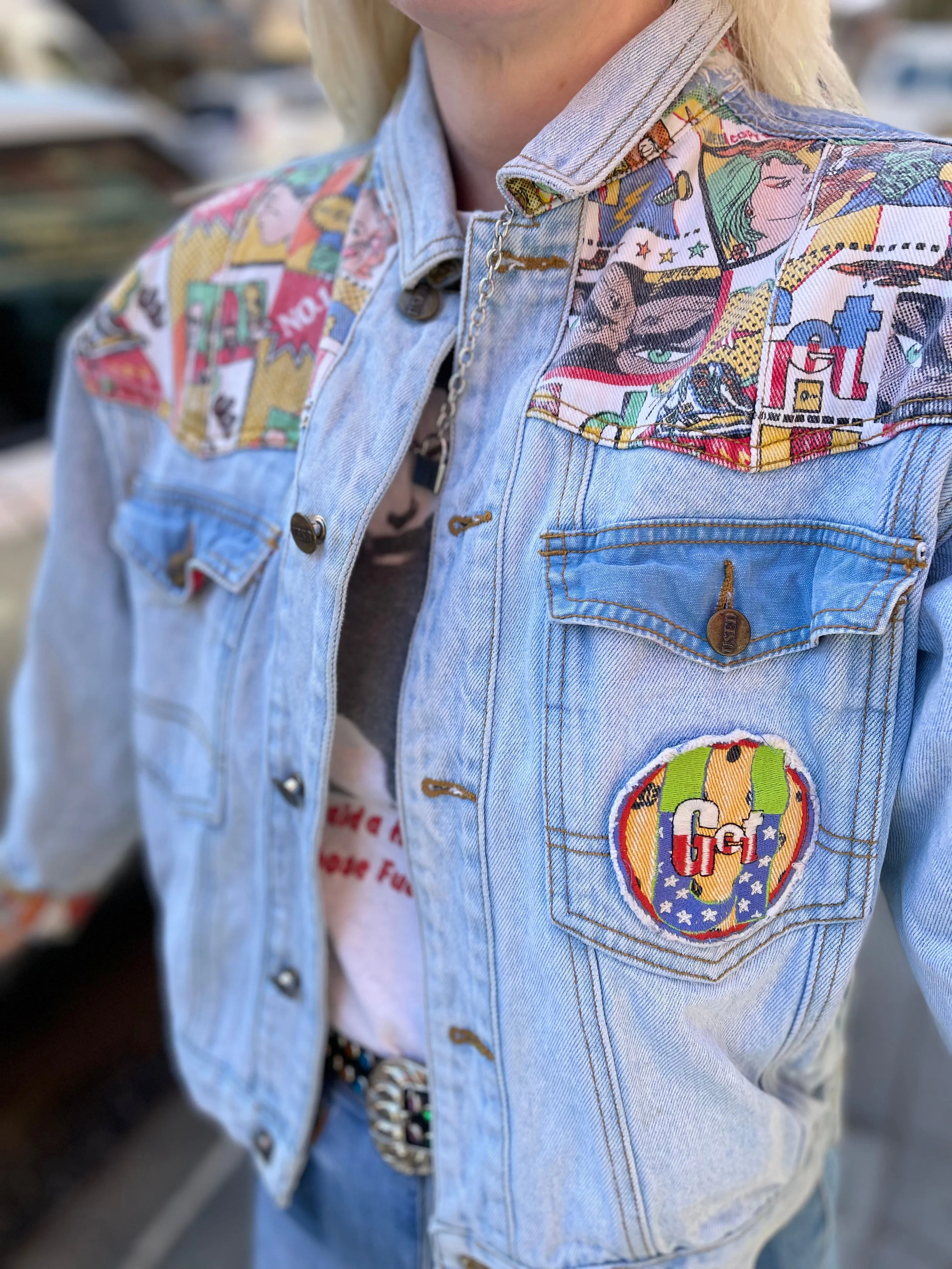 Vintage 80s Comic Book Print Jean Jacket