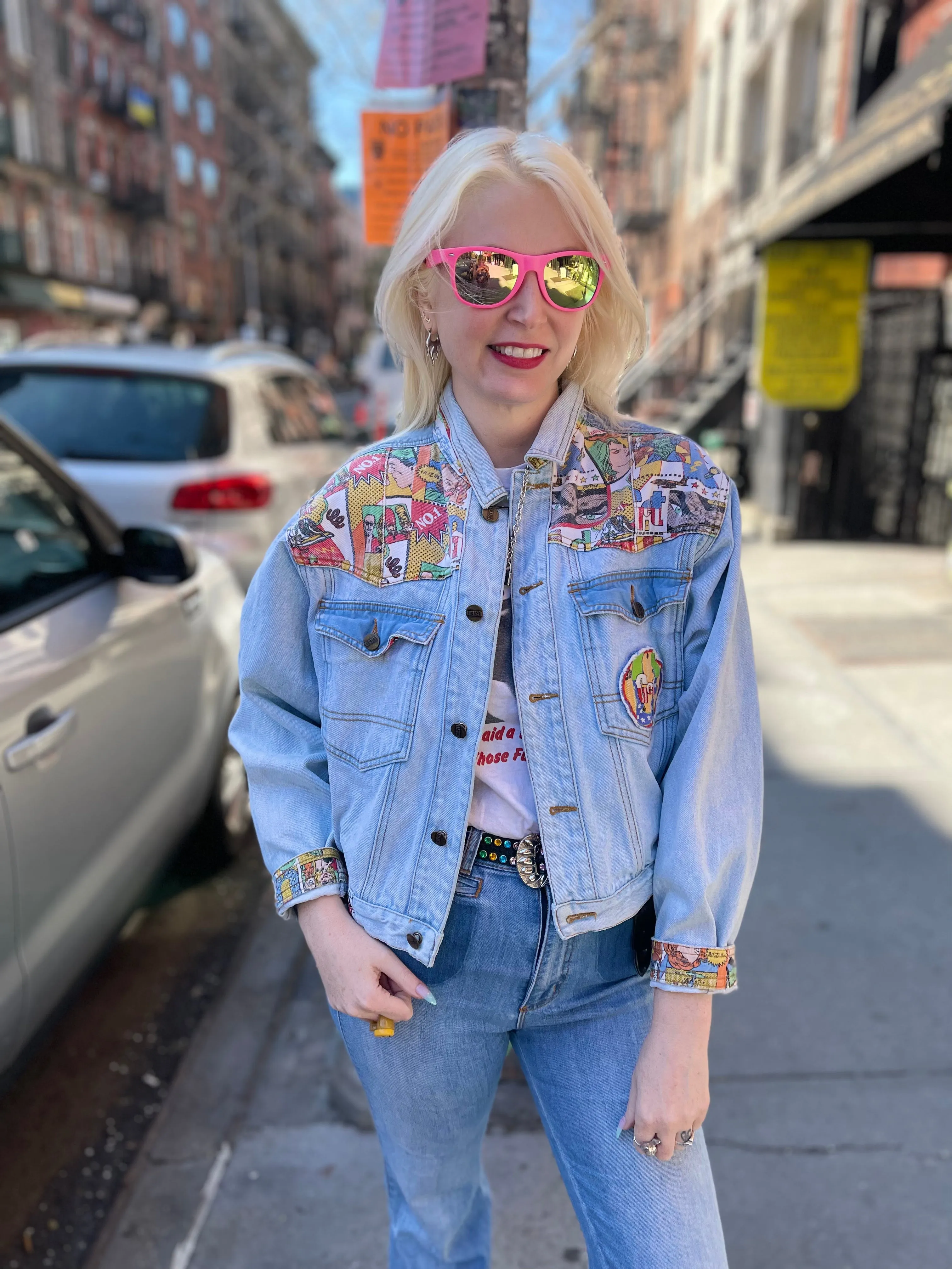 Vintage 80s Comic Book Print Jean Jacket