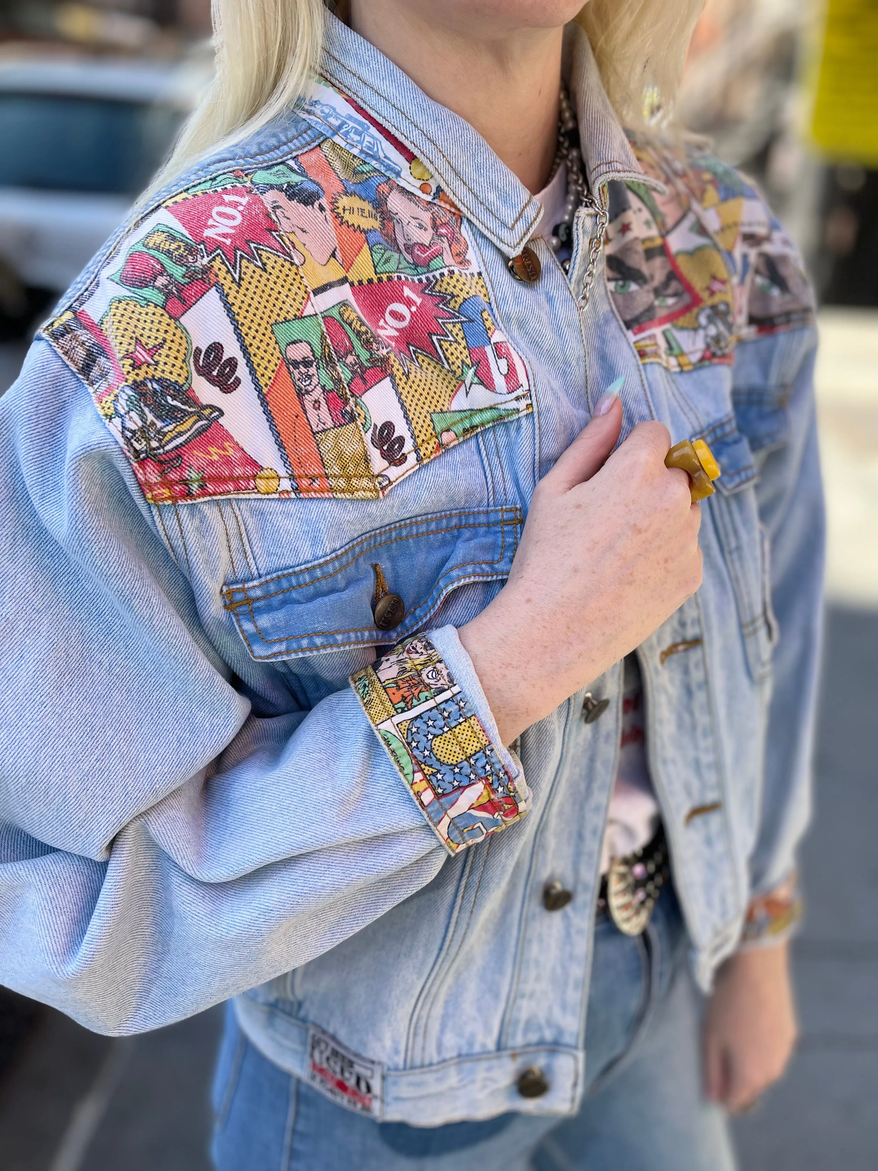 Vintage 80s Comic Book Print Jean Jacket