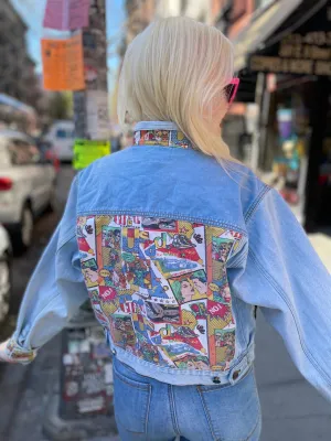 Vintage 80s Comic Book Print Jean Jacket