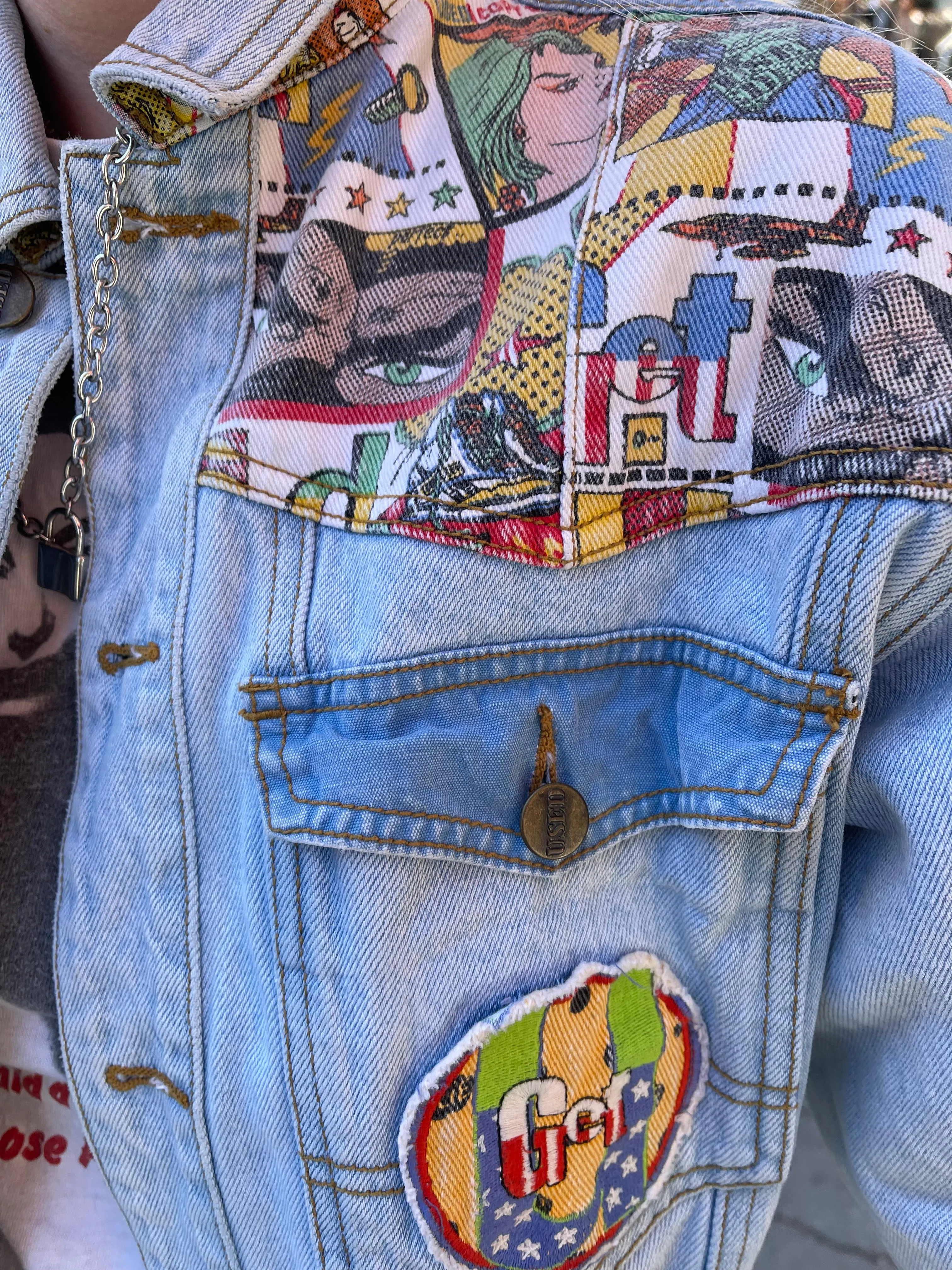 Vintage 80s Comic Book Print Jean Jacket