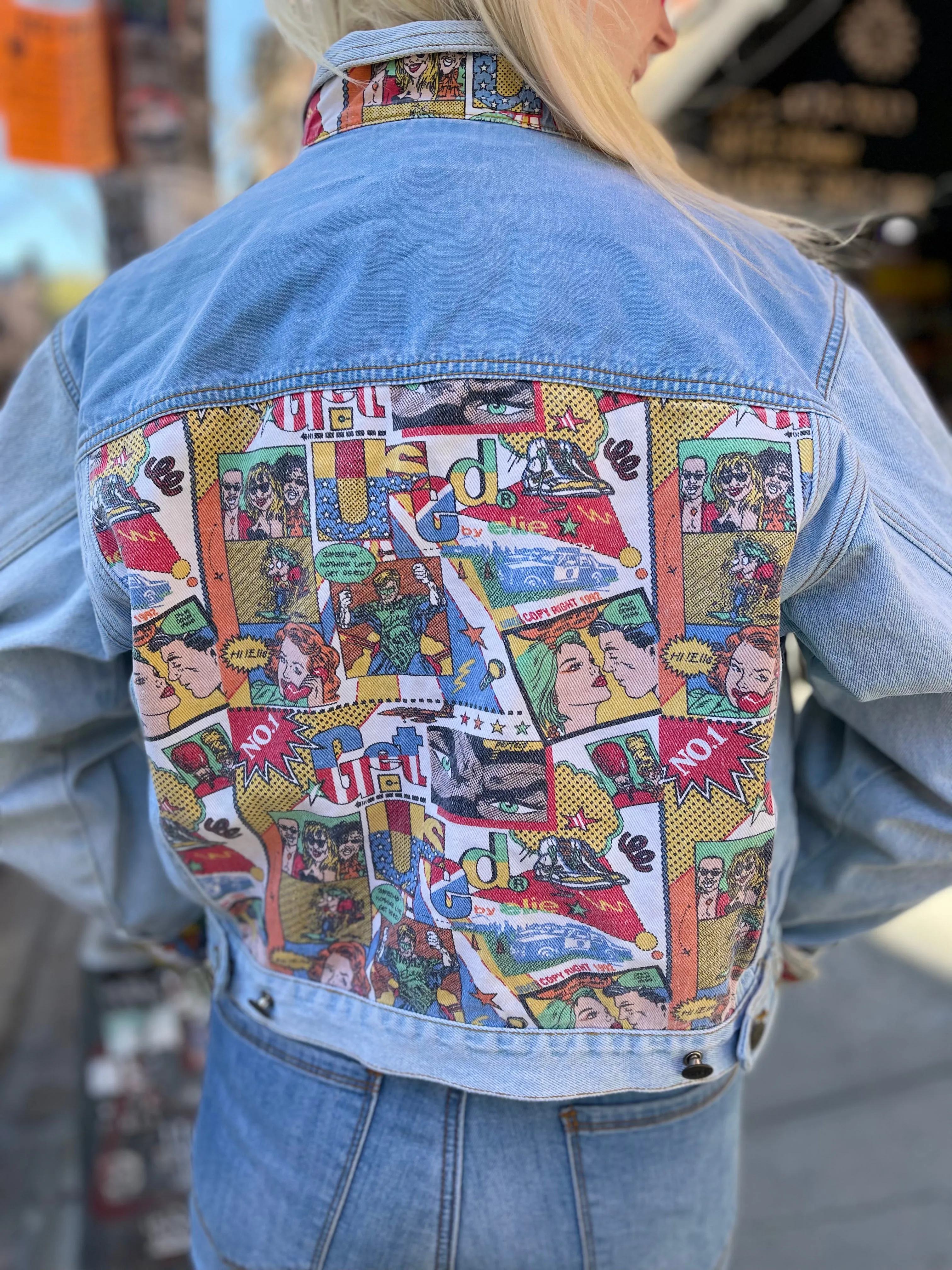 Vintage 80s Comic Book Print Jean Jacket