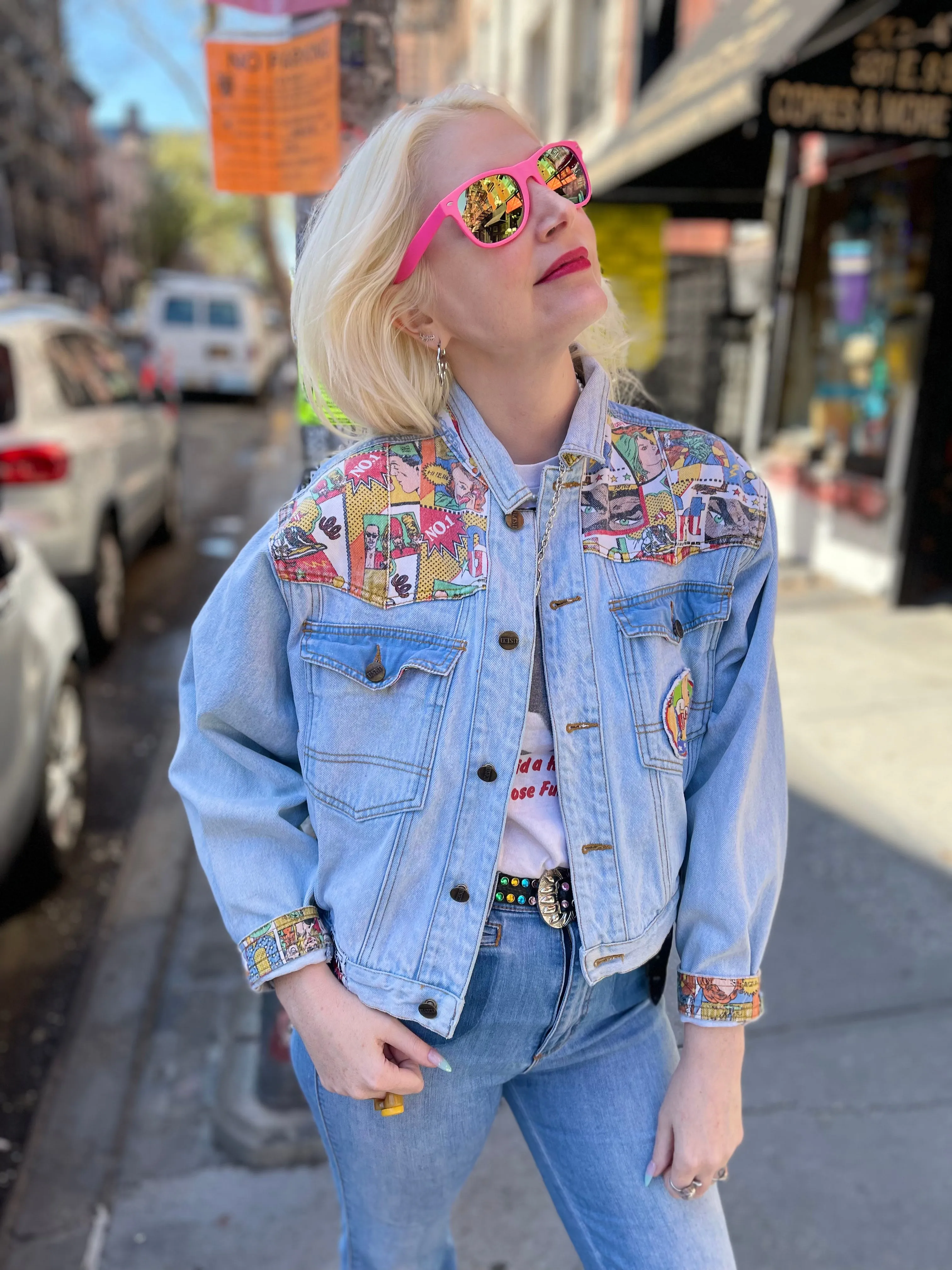 Vintage 80s Comic Book Print Jean Jacket