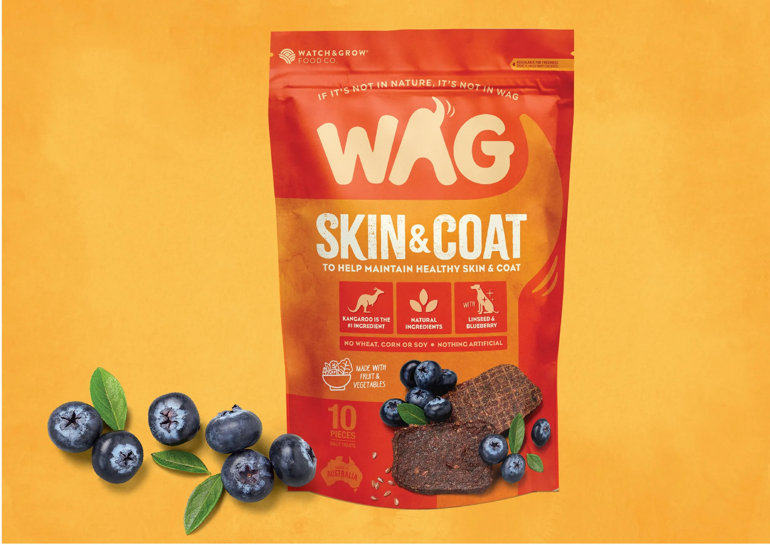 WAG Dog Treat Kangaroo Jerky Skin & Coat 10 Pack