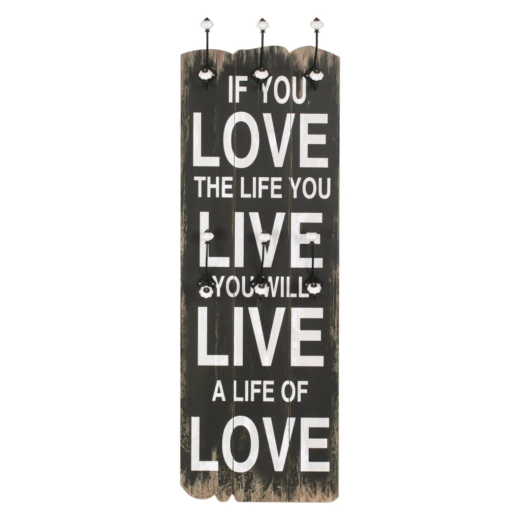 Wall-mounted Coat Rack with 6 Hooks 120x40 cm LOVE LIVE