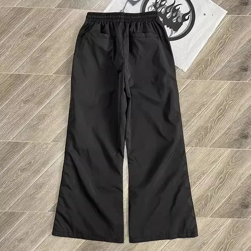 Wiaofellas  -  Waxed Nylon Button Pants Men's straight breasted high street pants with loose buttons cargo pants women hip hop trousers