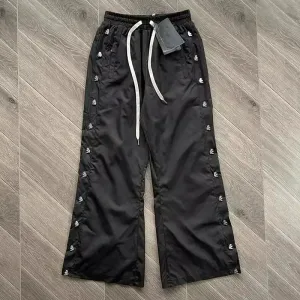 Wiaofellas  -  Waxed Nylon Button Pants Men's straight breasted high street pants with loose buttons cargo pants women hip hop trousers