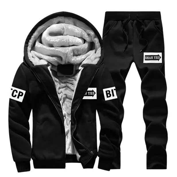 Winter Tracksuits Men Set Casual Thicken Fleece Warm Hooded Jacket Pants Spring Sweatshirt Sportswear Coats Hoodie Track Suits