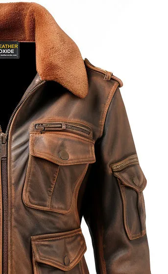 Women Brown Bomber Leather Jacket Distressed