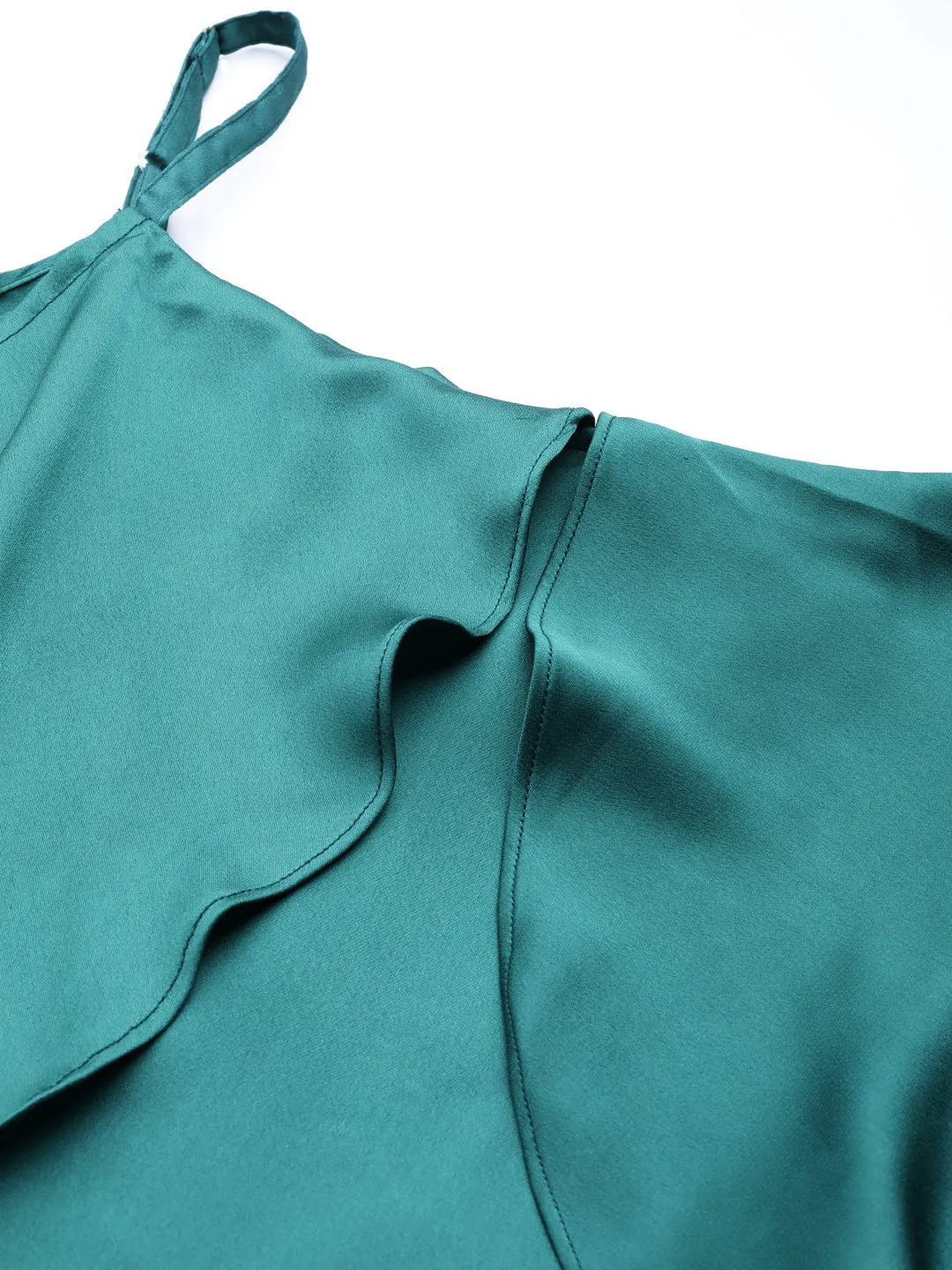 Women Emerald Green Satin Strappy Skater Dress