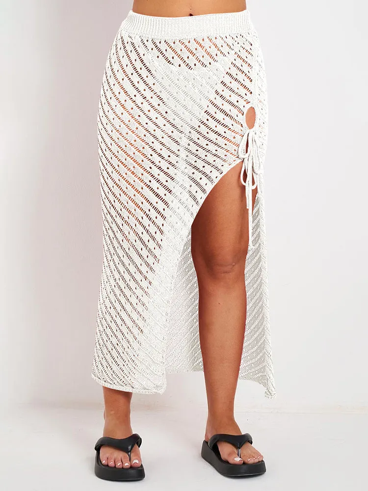 Women Knit Hollow Out Crochet Cover Up Tank Top Long Skirt Beach Cover Ups