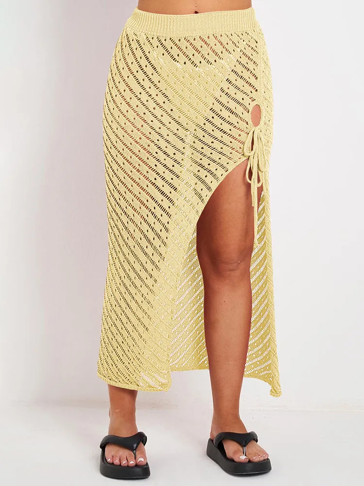 Women Knit Hollow Out Crochet Cover Up Tank Top Long Skirt Beach Cover Ups