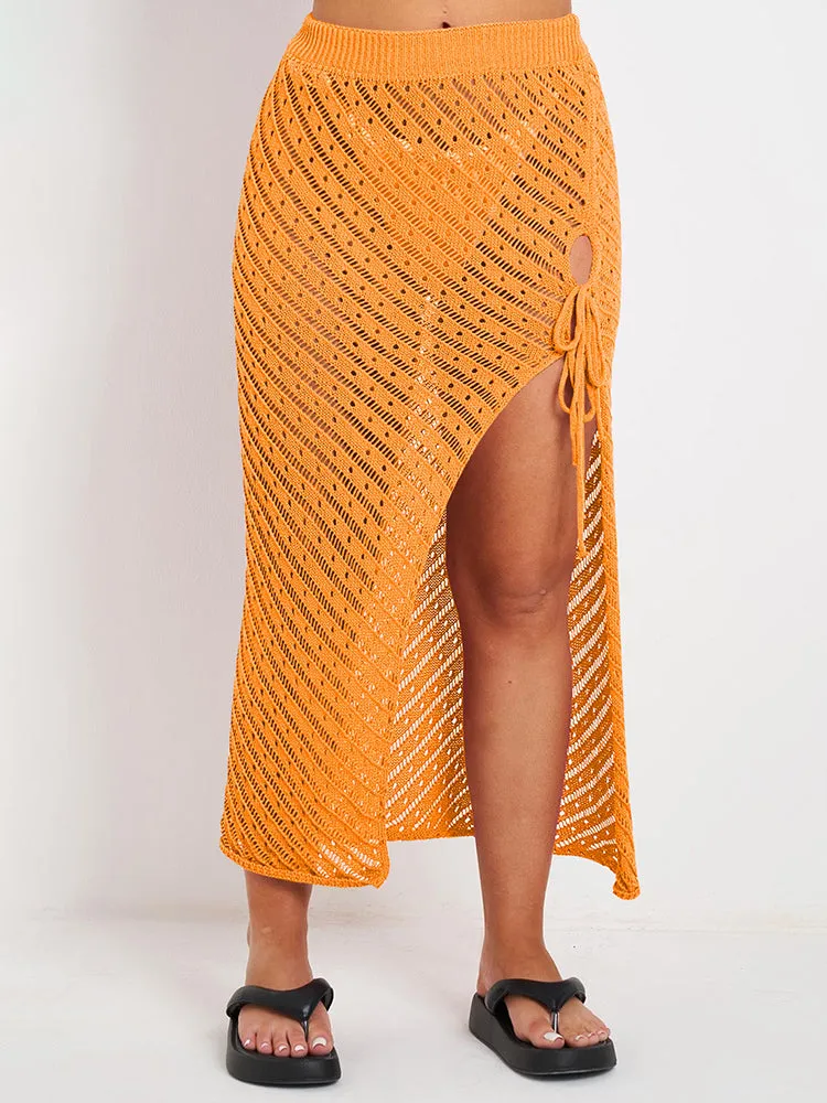 Women Knit Hollow Out Crochet Cover Up Tank Top Long Skirt Beach Cover Ups