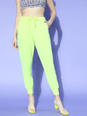 Women Neon Green Drawstring Basic Joggers