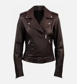 Women’s Biker Leather Jacket Dark Brown