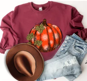 Women's Fall Hand Drawn Pumpkin Design Pullover Sweatshirt