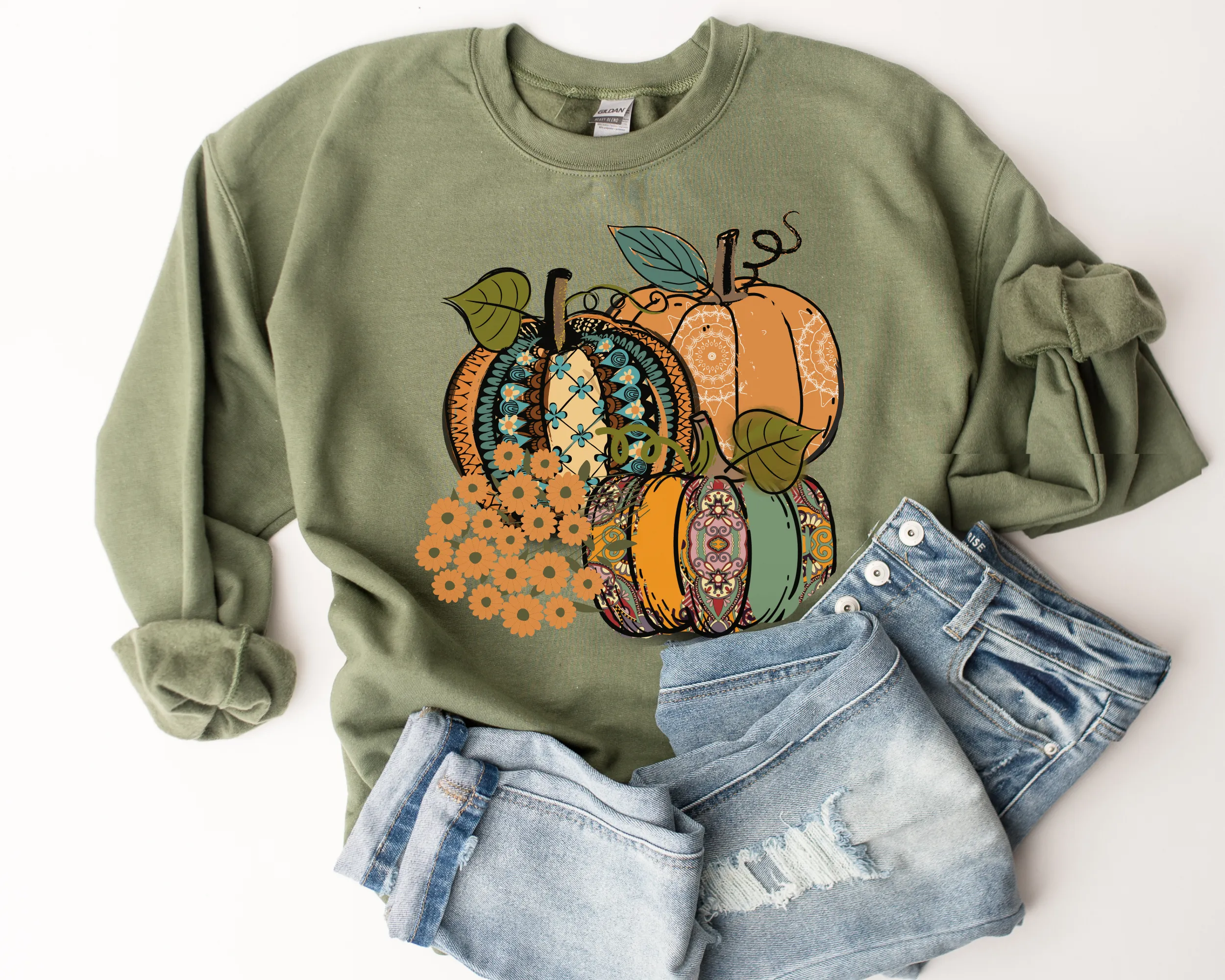 Women's Fall Hand Drawn Pumpkins Design Pretty Watercolors Pumpkins Sweatshirt