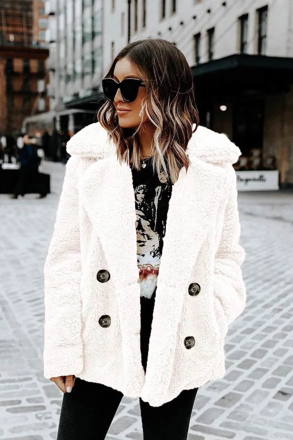 Women'S Fashion Winter Coat Sherpa Fleece Faux Fur Shearling Oversized Trendy Jackets Warm Outerwear